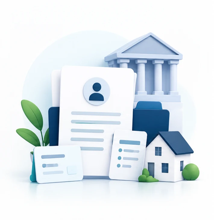 Illustratie van particuliere bankvragen en documenten